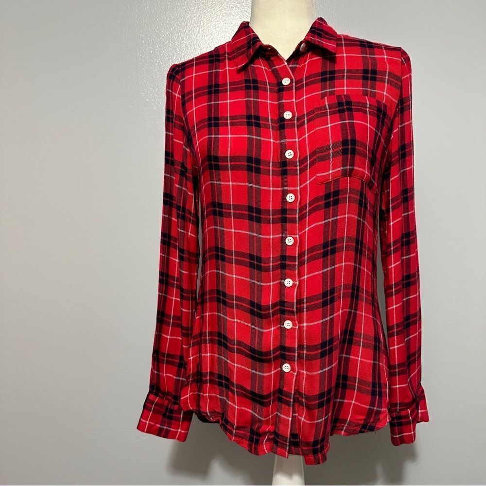 Marleylilly red-white-black plaid shirt w/a solid black back, never worn size S
